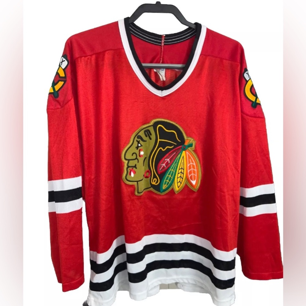Vintage Chicago Blackhawks Blank NHL Jersey By CCM Maska Size XL Red